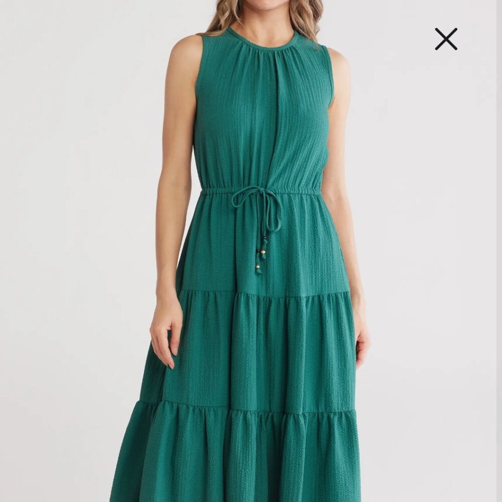 Calvin Klein 3 Tiered Green Midi Dress